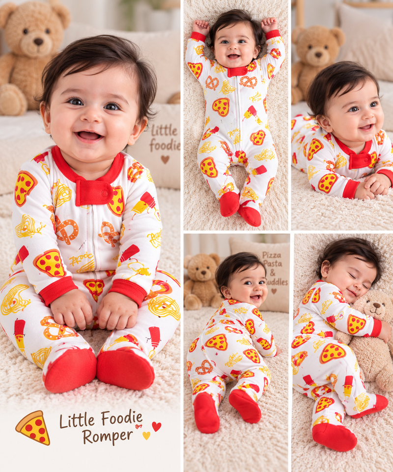 Little Foodie Pizza Print Baby Jumsuit ❤️🍕