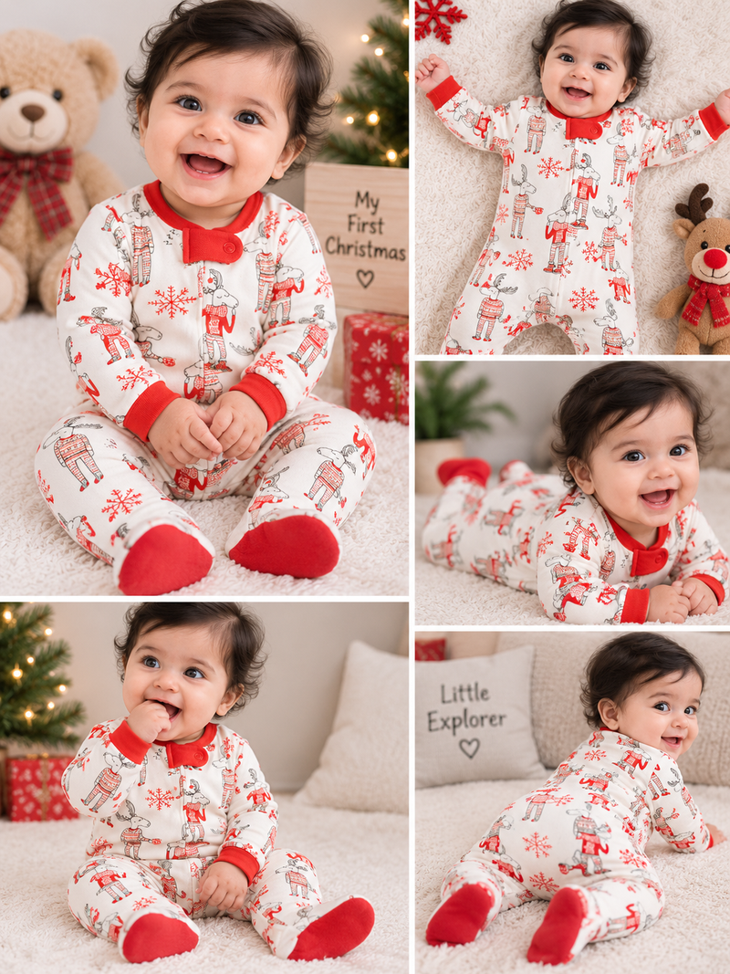 Reindeer Christmas Footed Romper 🎄✨
