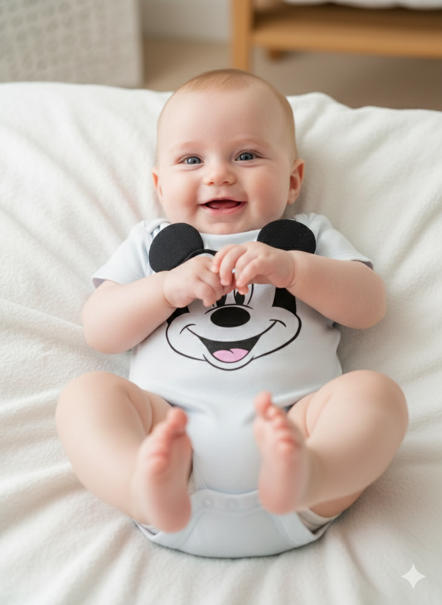 Light blue with black Mickey Romper