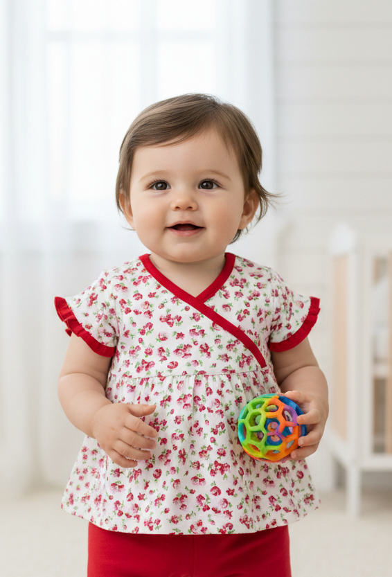 Red floral- Baby Half SleeveTop