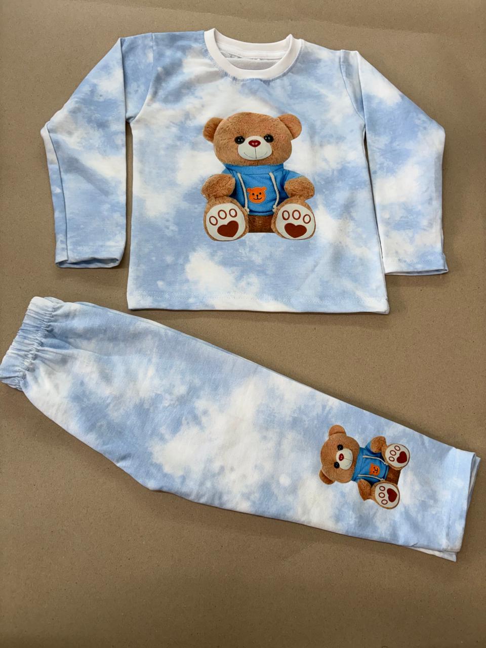 Blue with white and teddy 🧸 -Premium Kids Winter LoopKnit – 1 to 10 Years