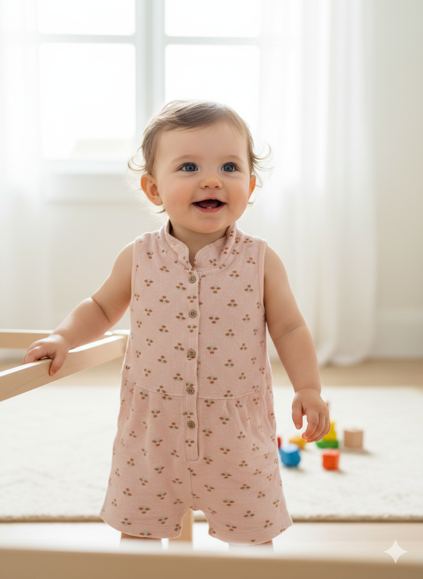 Pink and brown flower High  Quality Baby half Jumpsuits