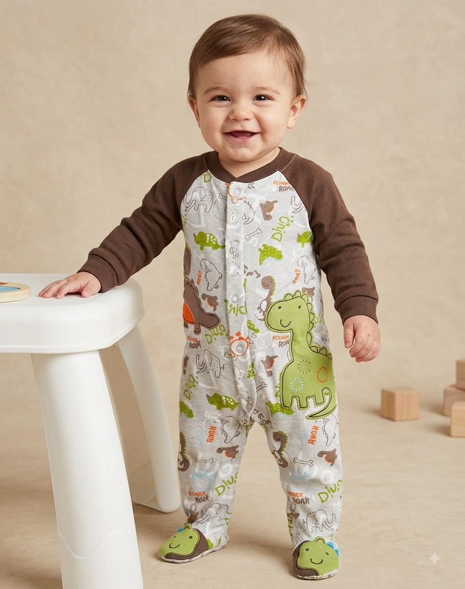 white& dark brown dino-with shoe Baby high quality jumpsuit