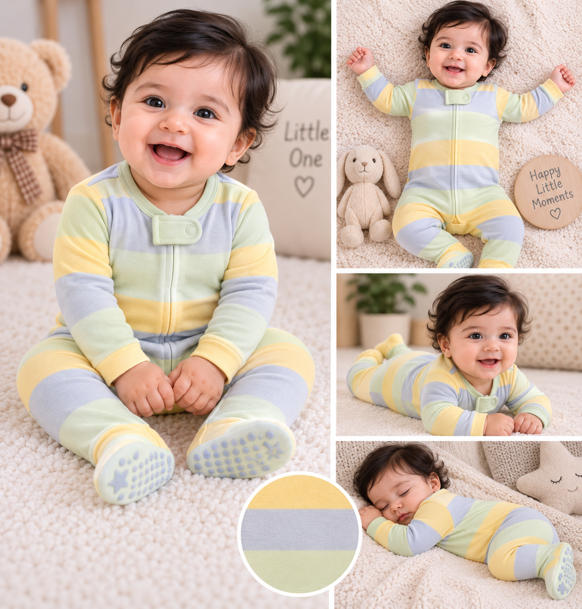Pastel Striped Baby Footed Jumsuit