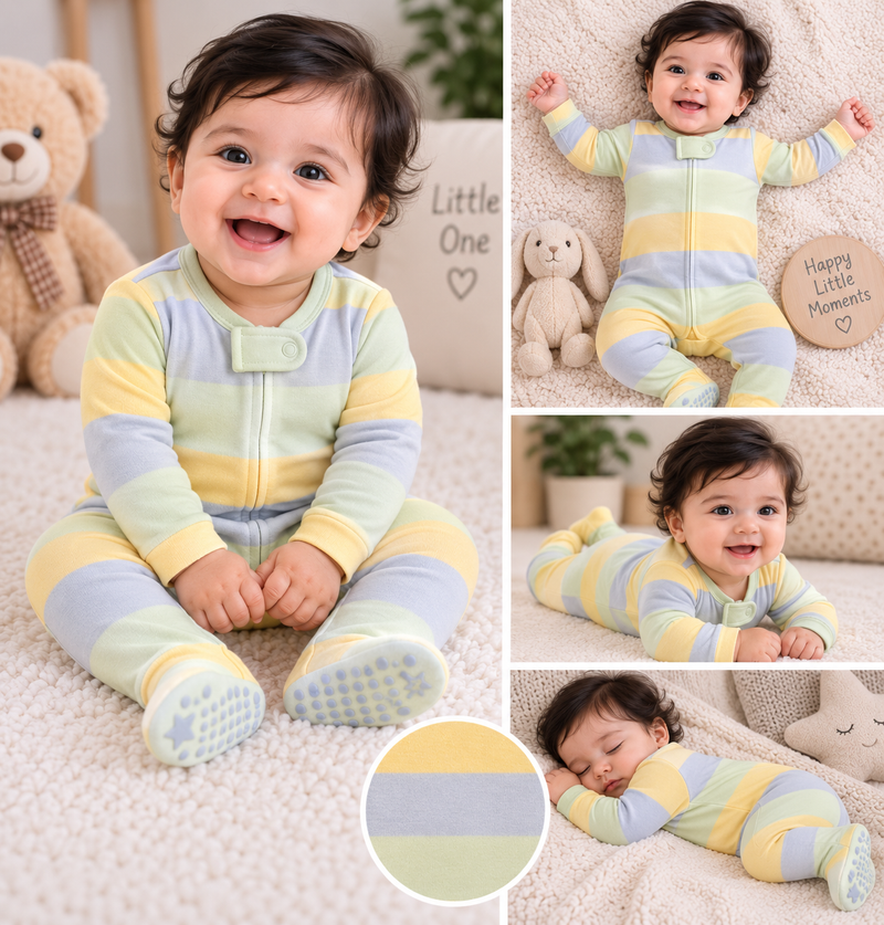 Pastel Striped Baby Footed Jumsuit