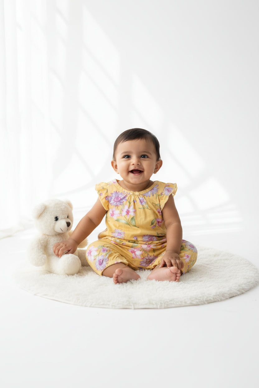 Yellow flower- Baby half Jumpsuit