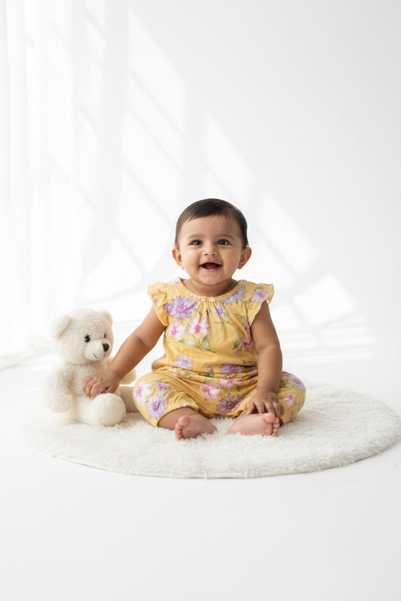 Yellow flower- Baby half Jumpsuit