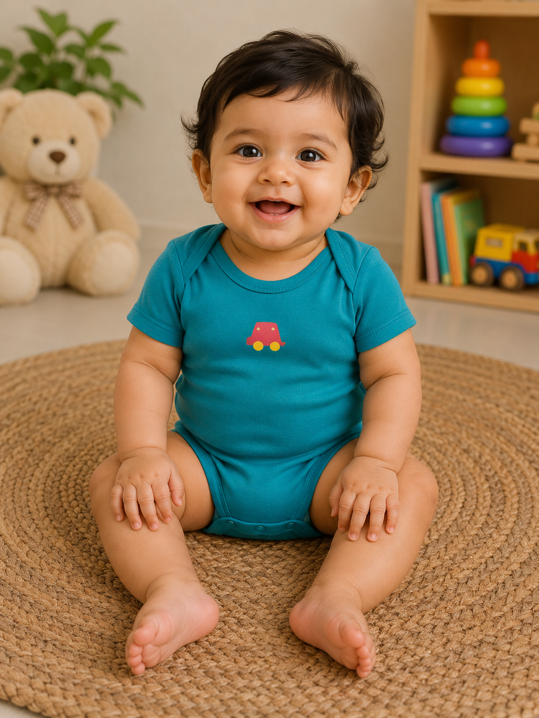 Dark green car half sleeves Baby romper