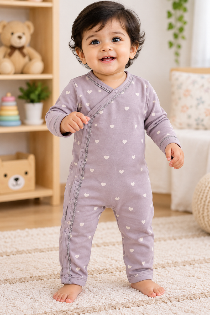 Light purple 🟣hearts  Baby High quality jumpsuit ( snap button)