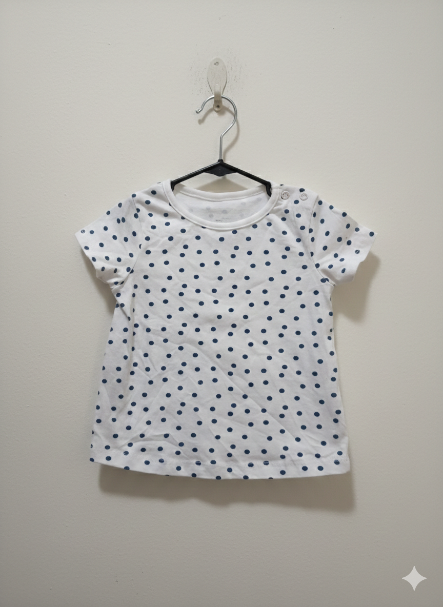 White with navy dot -Baby top