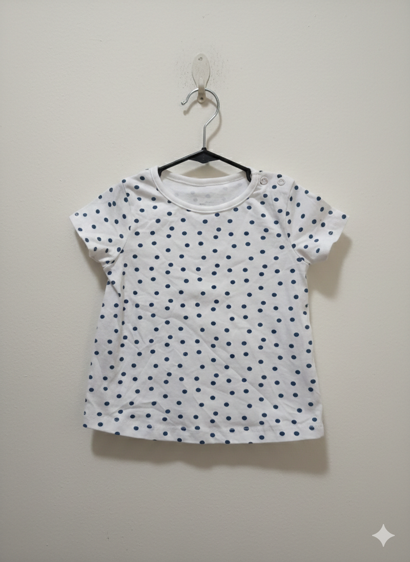 White with navy dot -Baby top