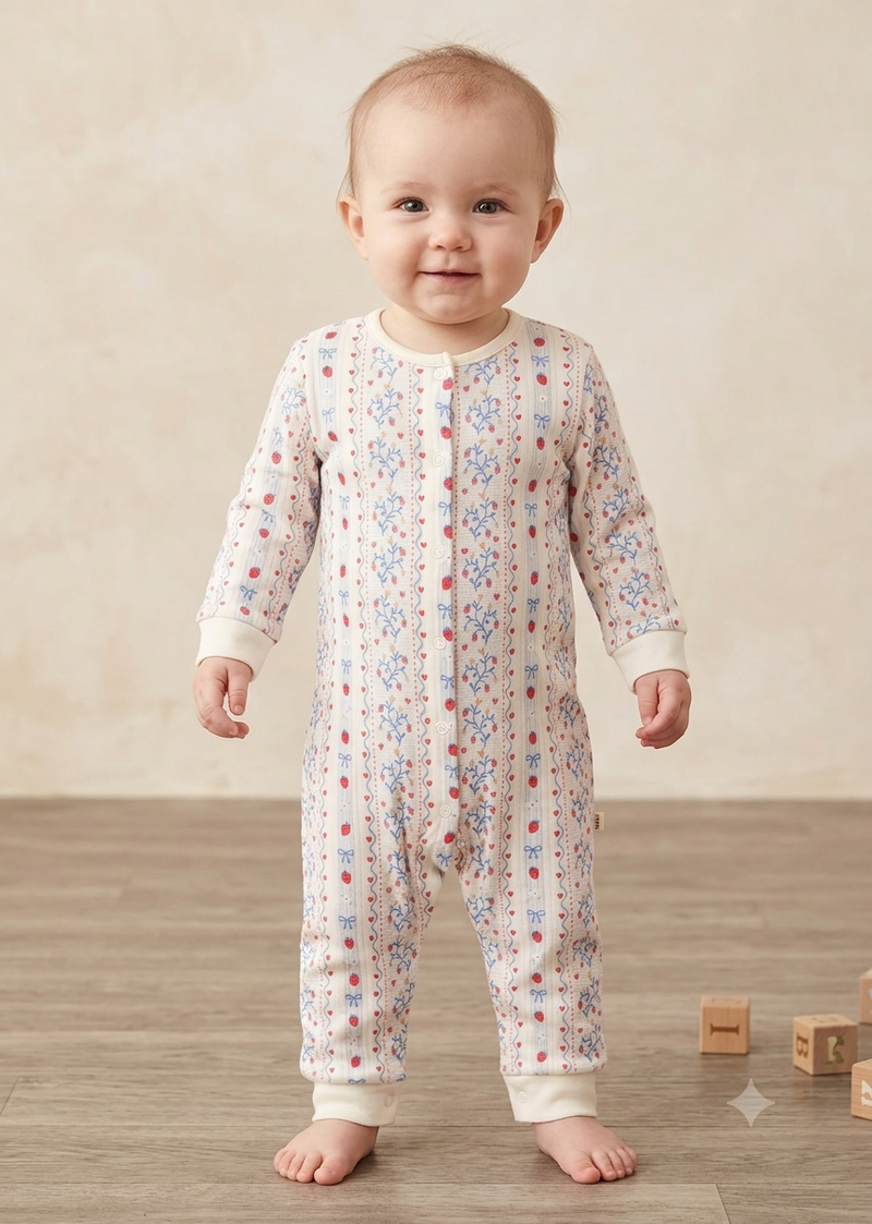 Half white wave 🌊 line straberry Baby high quality jumpsuit