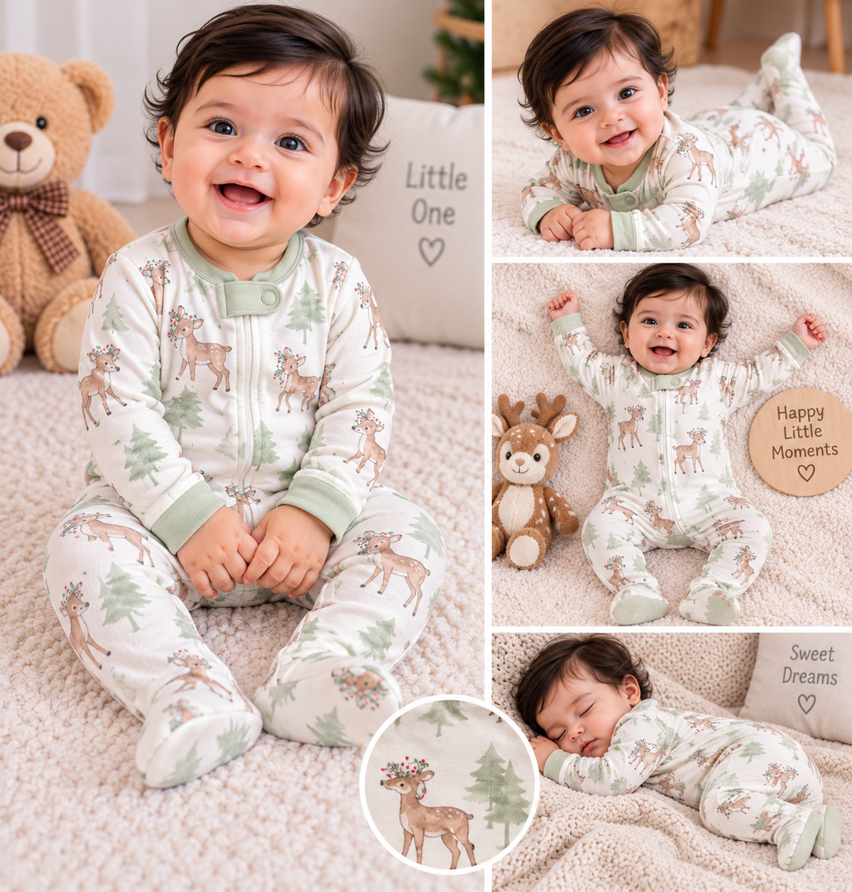 Cute Woodland Deer Cozy Footed Romper 🦌✨