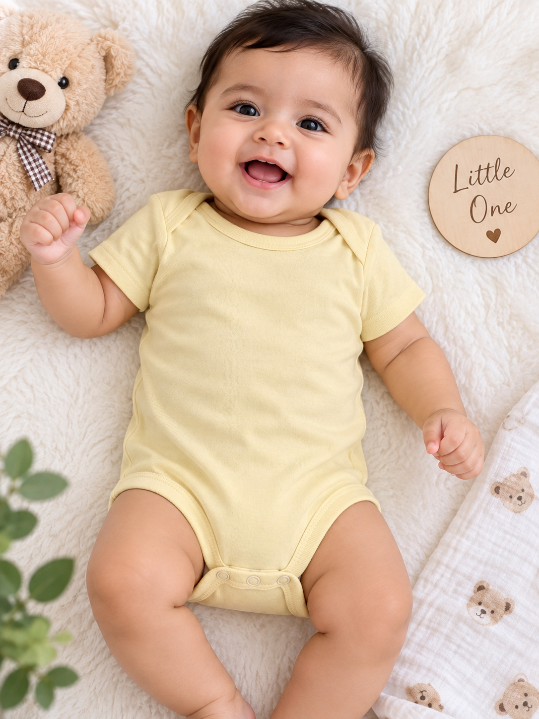 Soft yellow baby romper