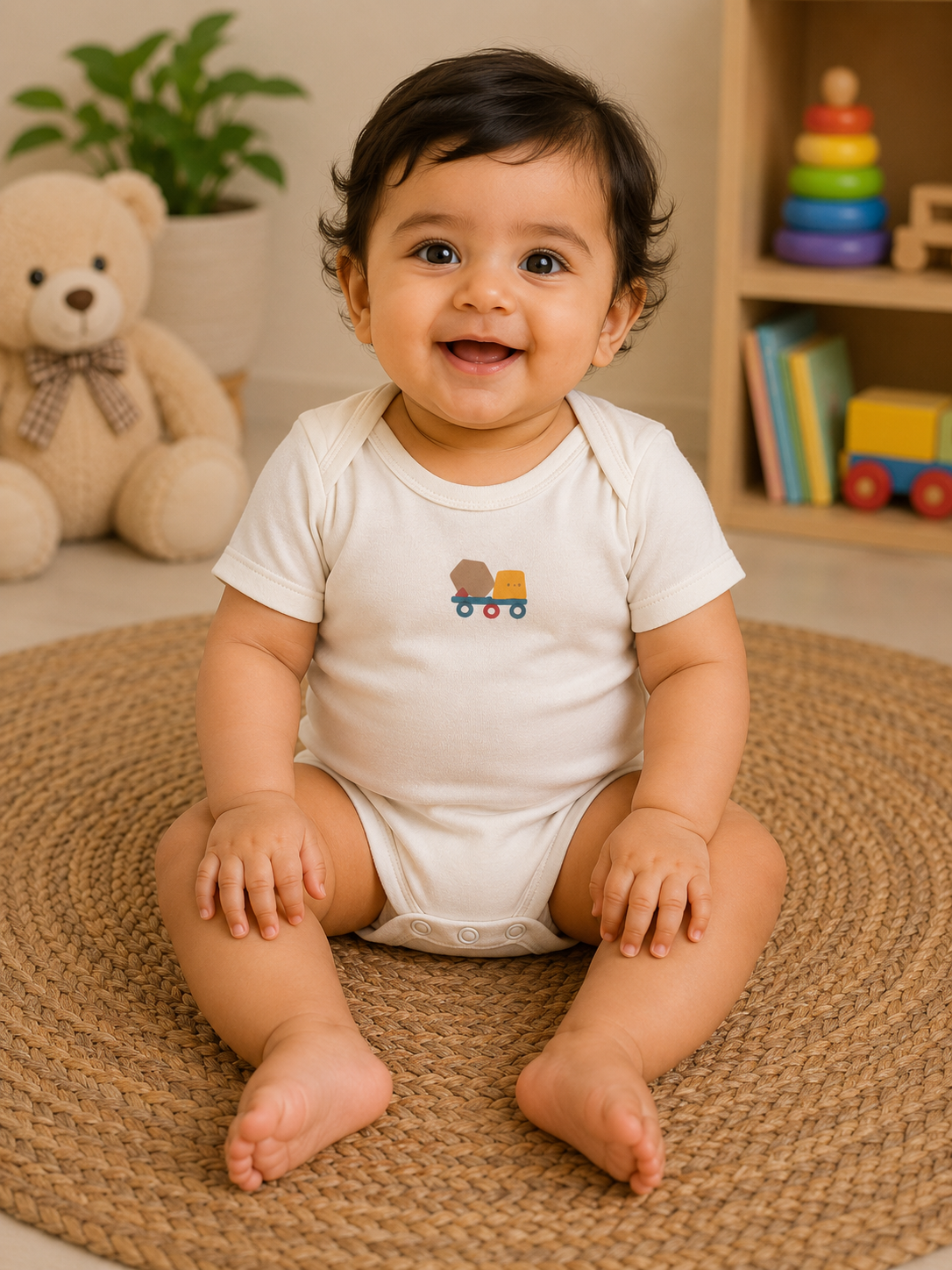 White truk half sleeves Baby romper