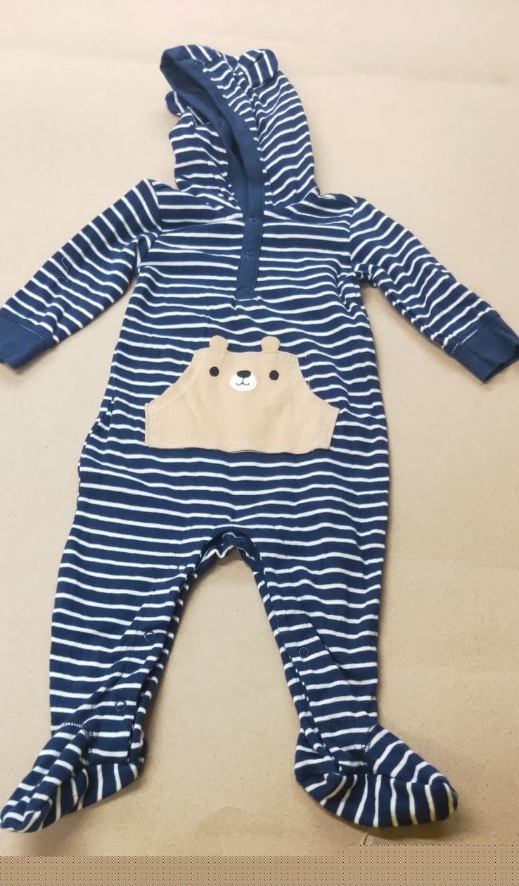 Dark blue and white line teddy 🐻‍❄️ hoodie Baby High quality jumpsuit