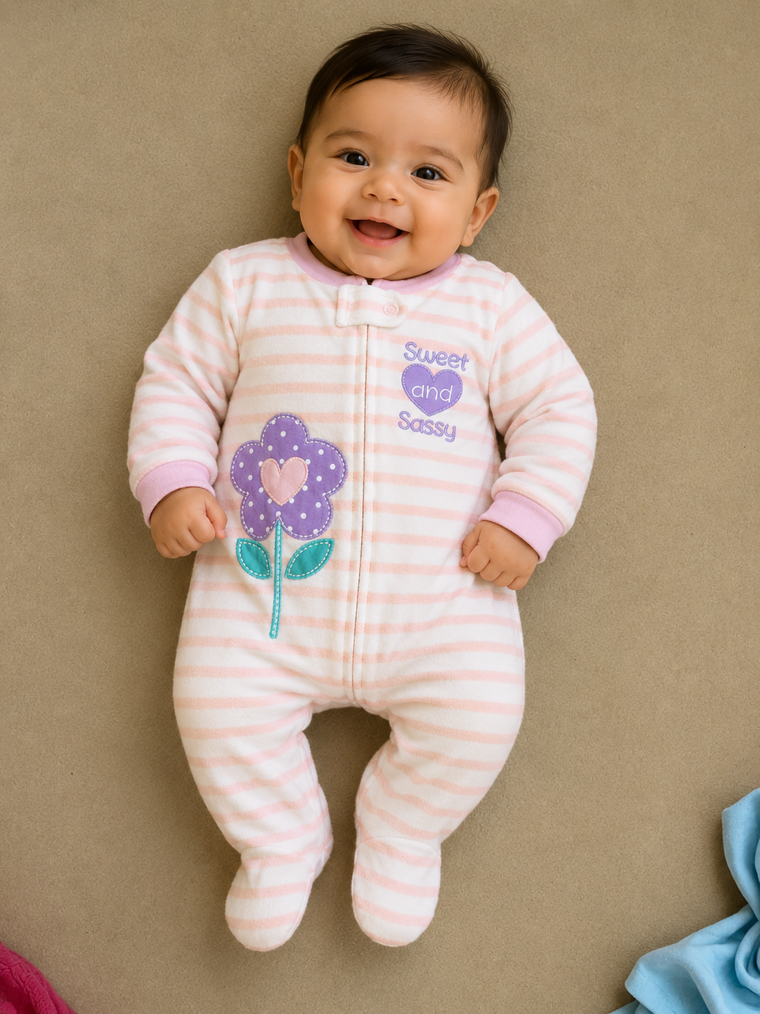 Pink flower -babyFull Jumpsuits(zipper)