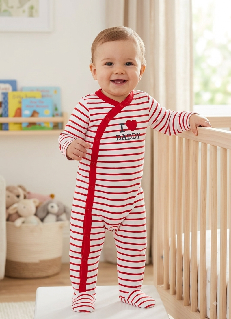 White with red line (snap button) I love daddy with shoe baby high quality jumpsuit