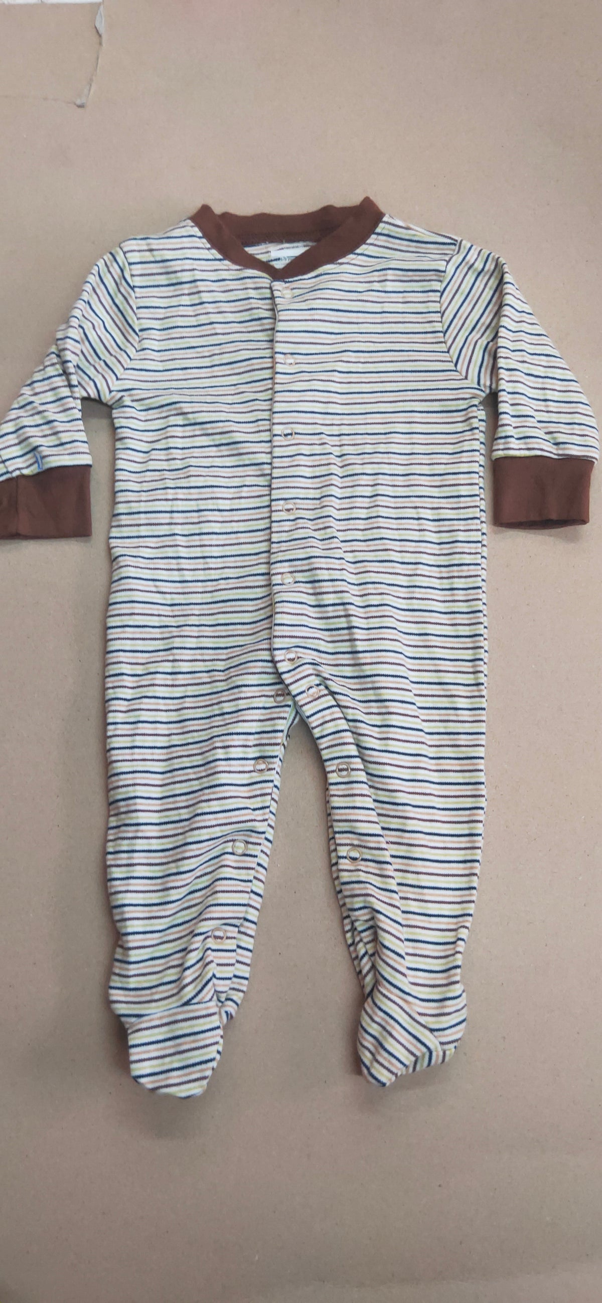 Brown stripes with shoe (zipper)- Baby high quality jumpsuit