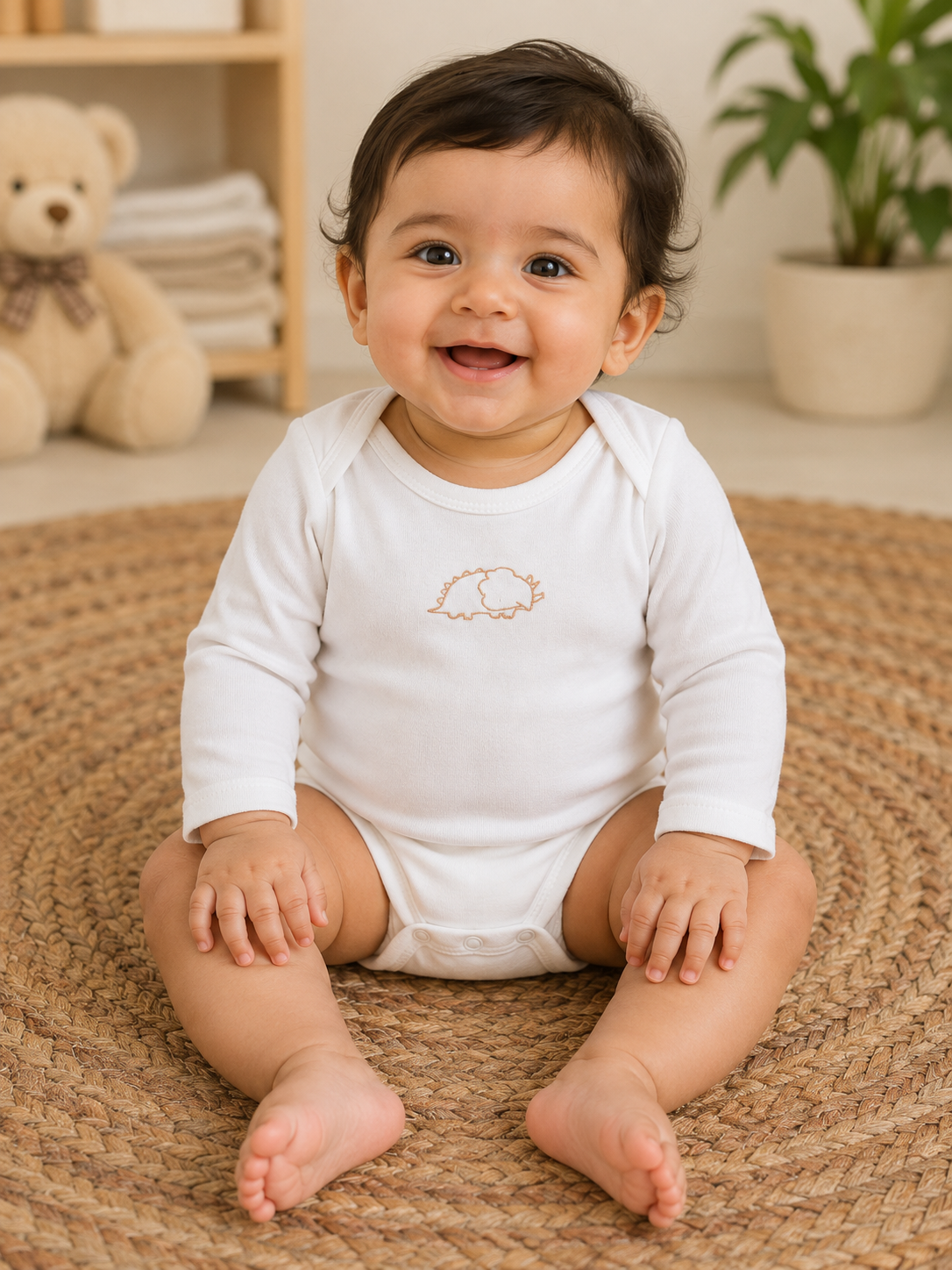 White rino full sleeves Baby romper