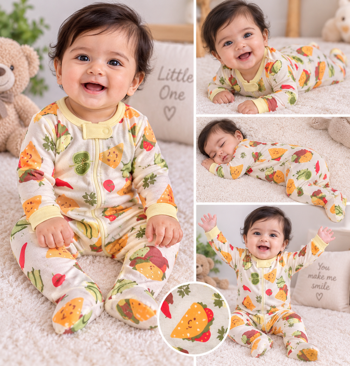 Cute Taco Fiesta Printed  🌮✨Footed Jumsuit