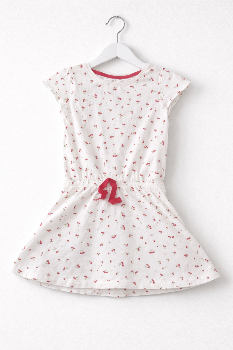 White with small red 🍒 cherry-Baby sleeveless Frock