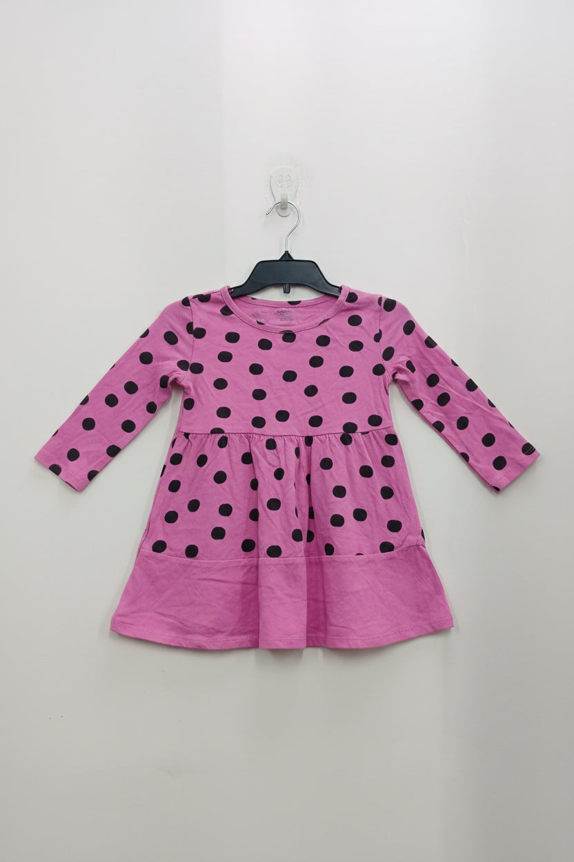 Pink with black dots- full sleeve Frock