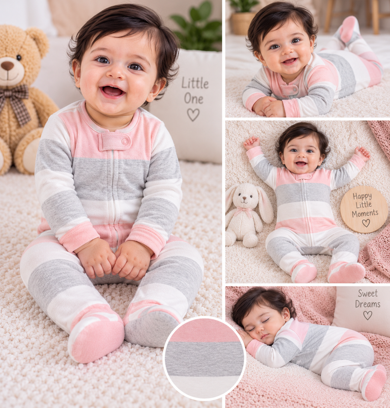 Blush & Grey Cozy Stripe Footed Romper ✨