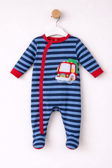 Blue  with red tractor - Baby Jumpsuit