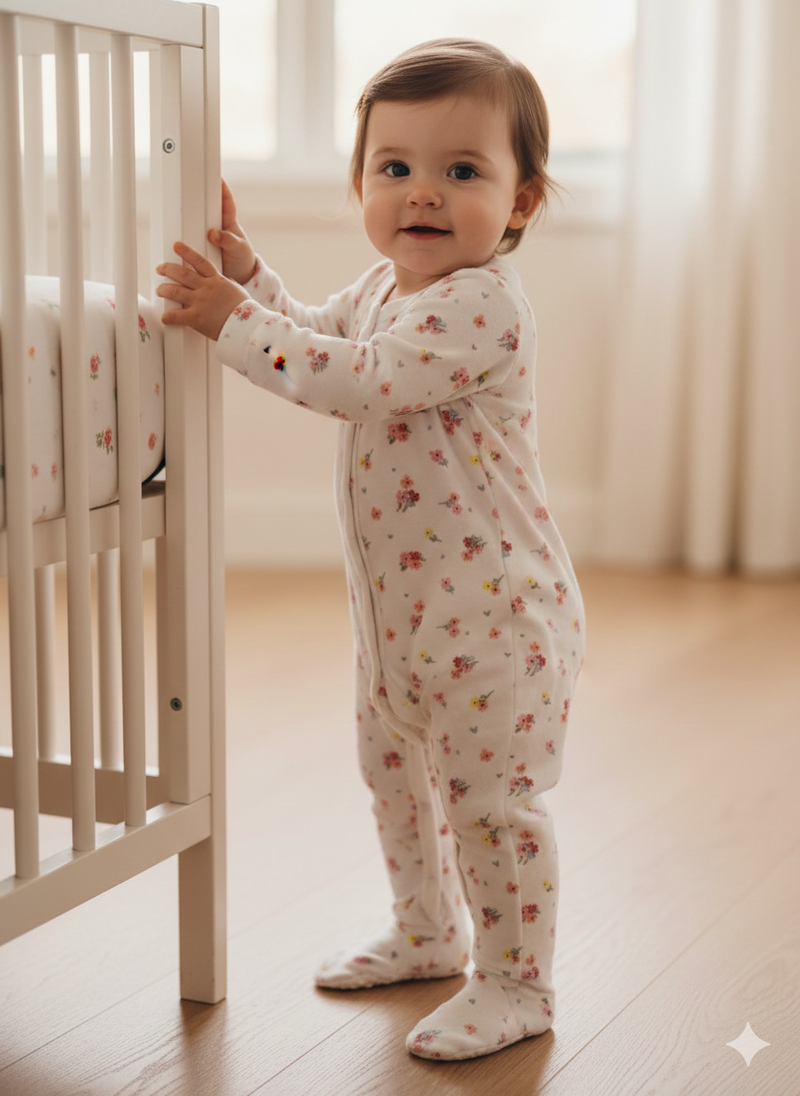 Collar with pink flower side snap button-High Quality Baby Jumpsuit