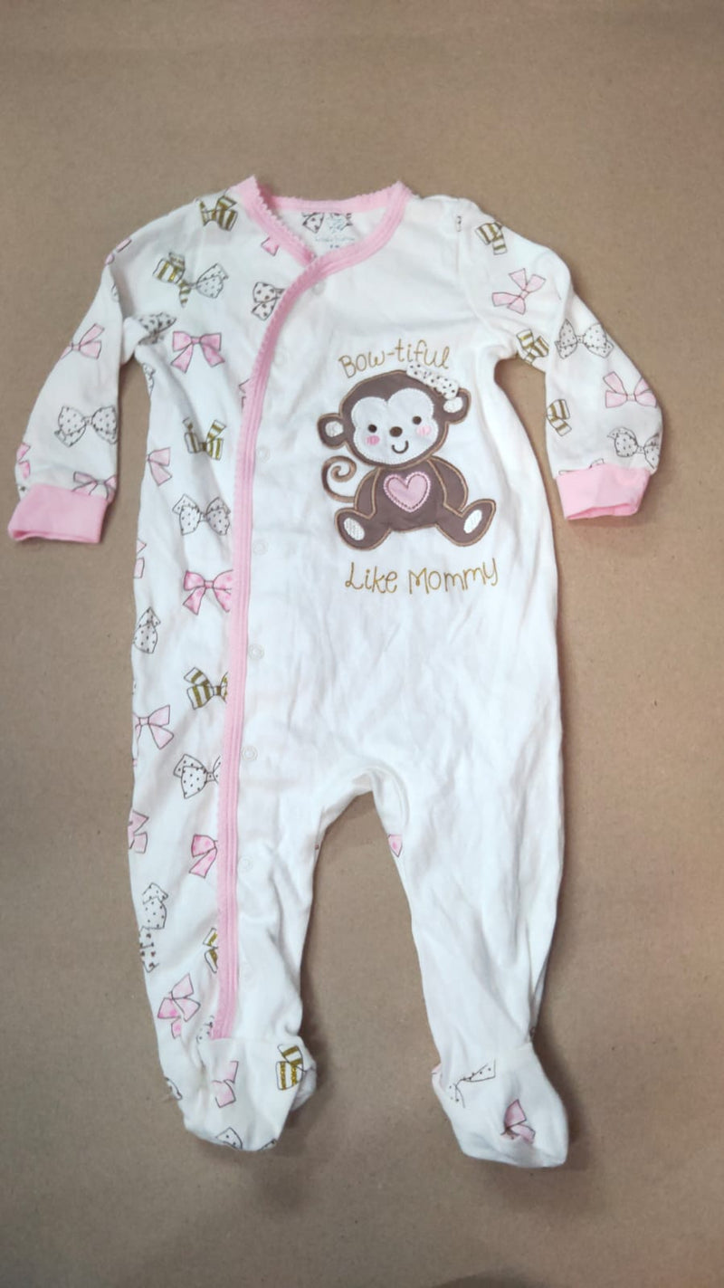 White with monkey 🐒 with shoes (snap button)-Baby high quality jumpsuit