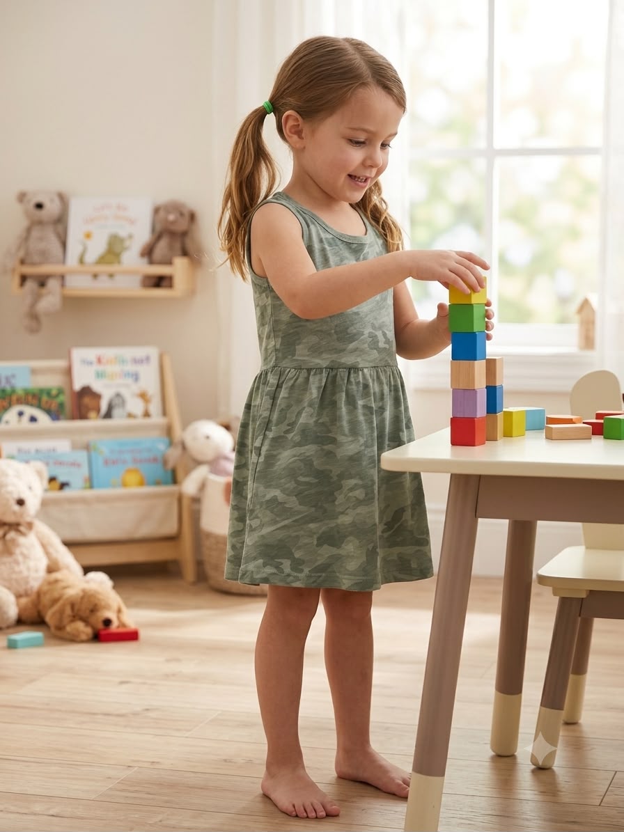 Green dye and die-sleeveless frock