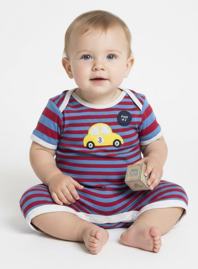 Red and blue stripe yelllow car 🚗 -Baby High Quality half Jumpsuits
