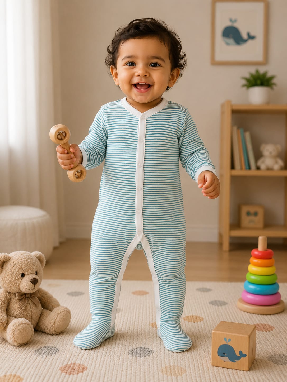 Sky blue white line striped Baby high quality jumpsuit