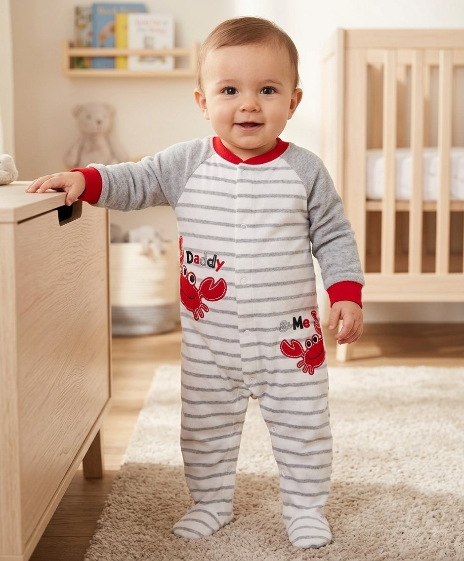 White with grey line red 🦀 crabs -with shoe Baby high quality jumpsuit