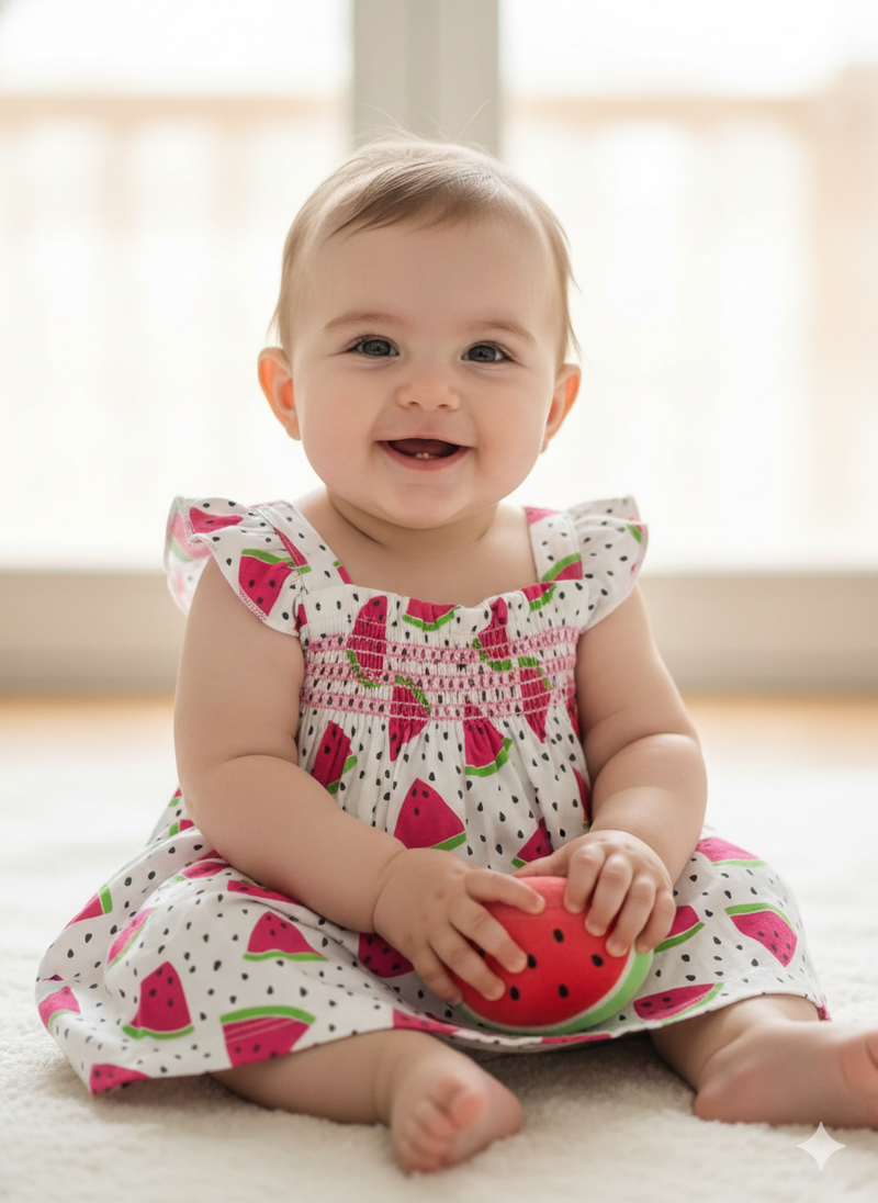 White with watermelon-Top-Sleeveless Frock