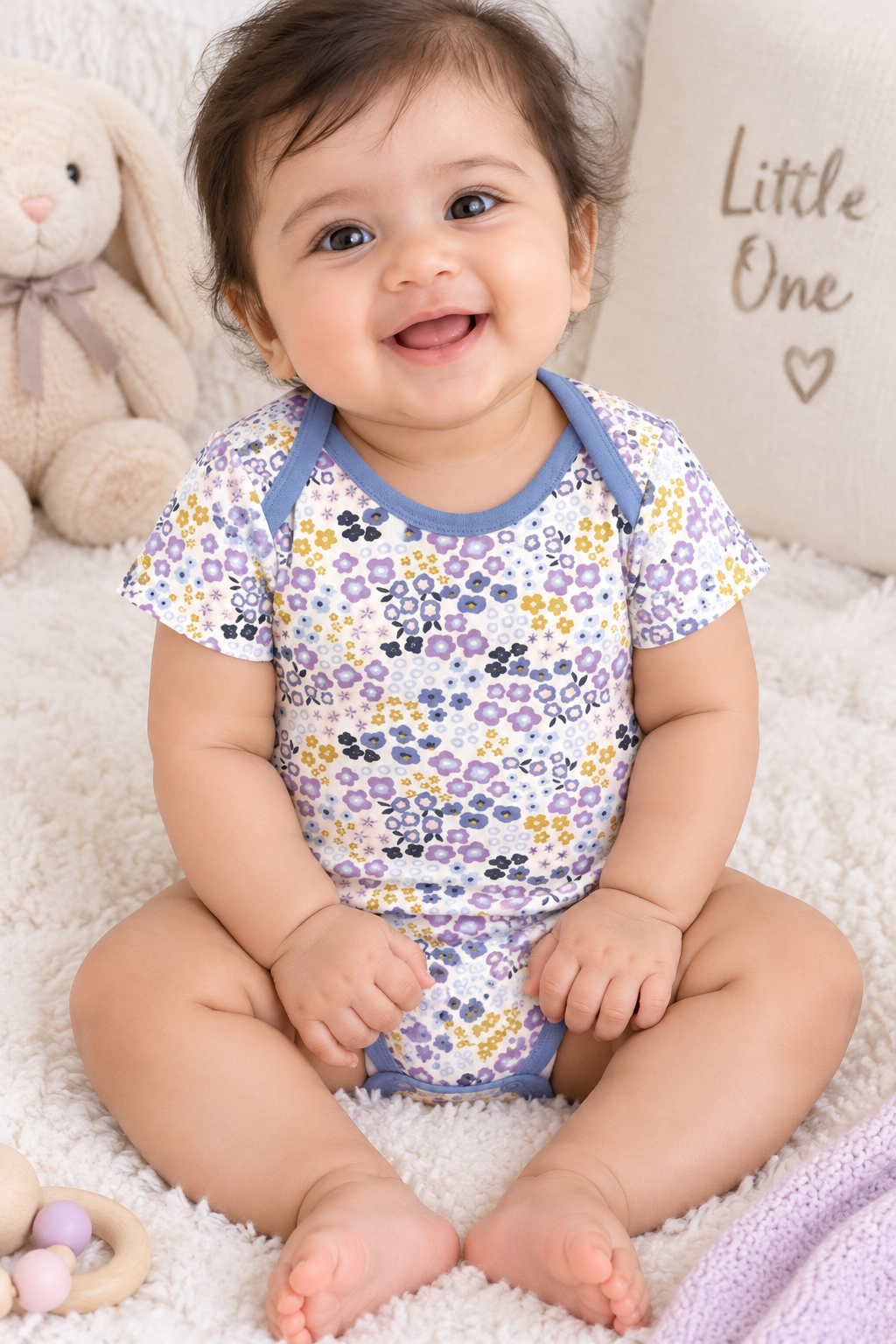 Purple flowers print baby romper