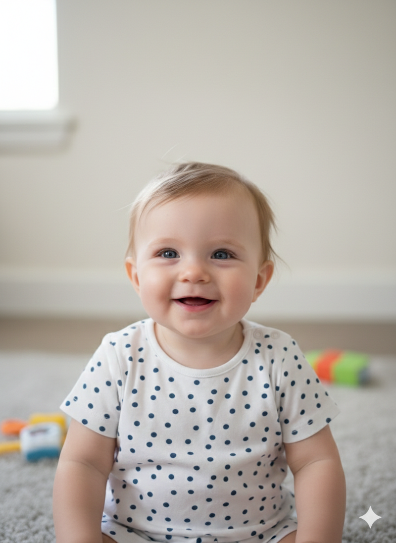 White with navy dot -Baby top