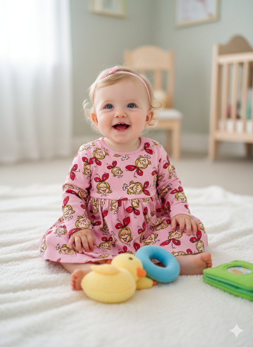 Pink girl with packet - full sleeve frock