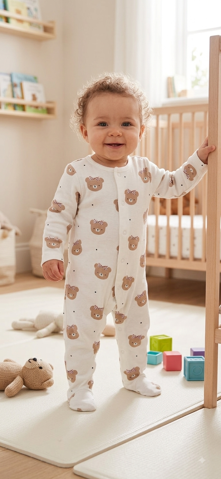 White & brown teddy -Baby High quality jumpsuit