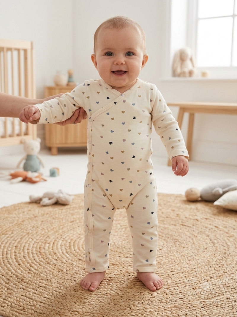 Half white multi colour hearts Baby High quality jumpsuit (snap button)