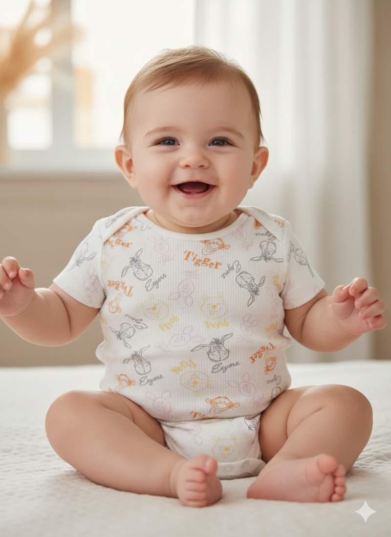 White with yellow orange animals- Baby Romper