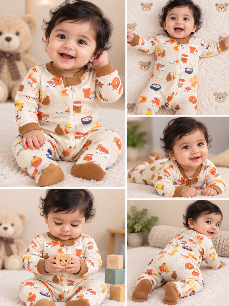 Little Foodie Printed Cozy Footed Jumsuit