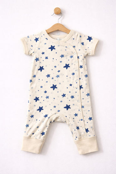 White with blue Star -Baby Half Jumpsuits