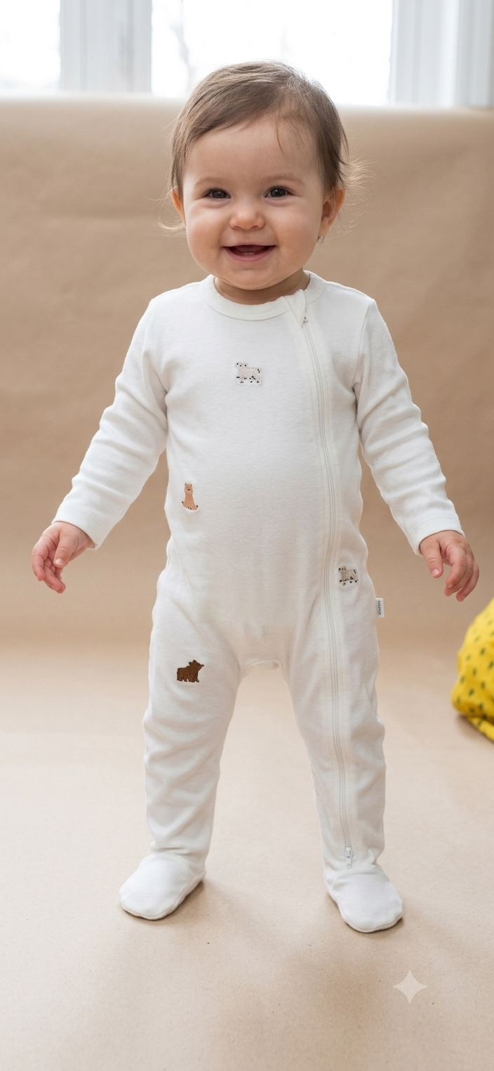 White 🐻 bear ( zipper) with shoe  baby high quality jumpsuit