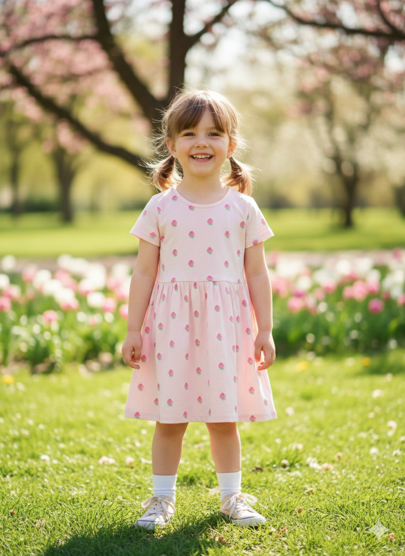 Pink strawberry- Half sleeve frock