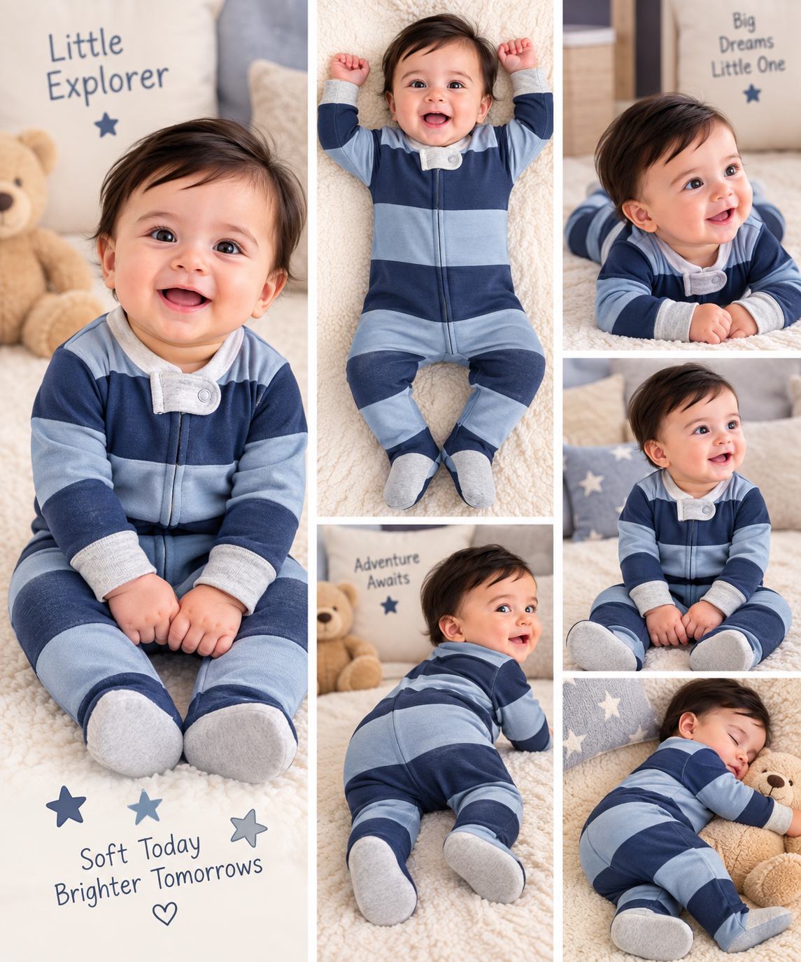 Navy & Sky Blue Striped Baby Romper ✨