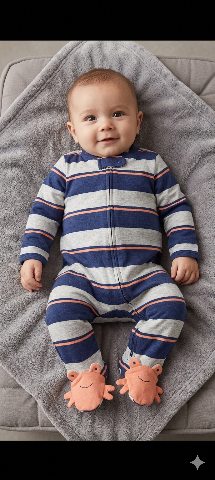 Navy & orange stripe -baby Jumpsuits