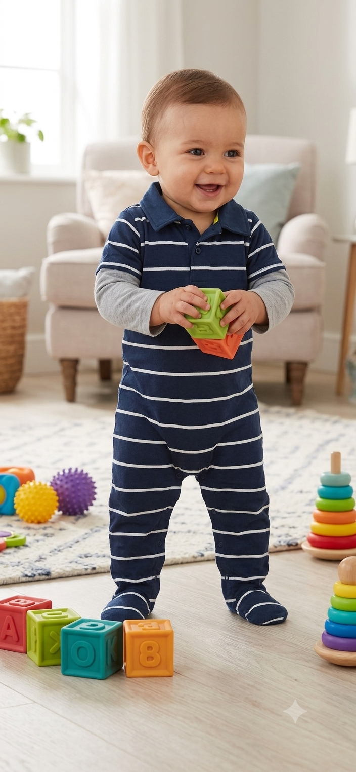 Dark blue white line Baby High quality jumpsuit