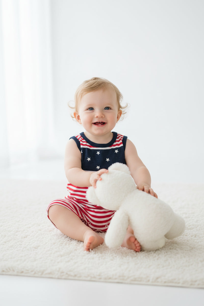 Red with navy -Baby half Jumpsuit